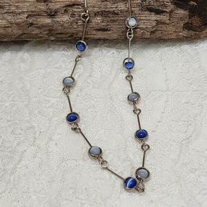 Silver and Blue Cats Eye Beaded Necklace